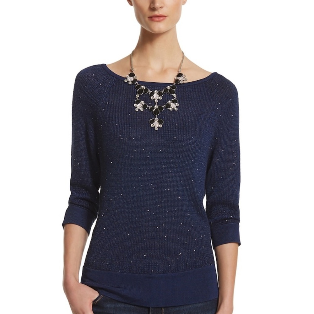 White House Black Market blue sequin sweater